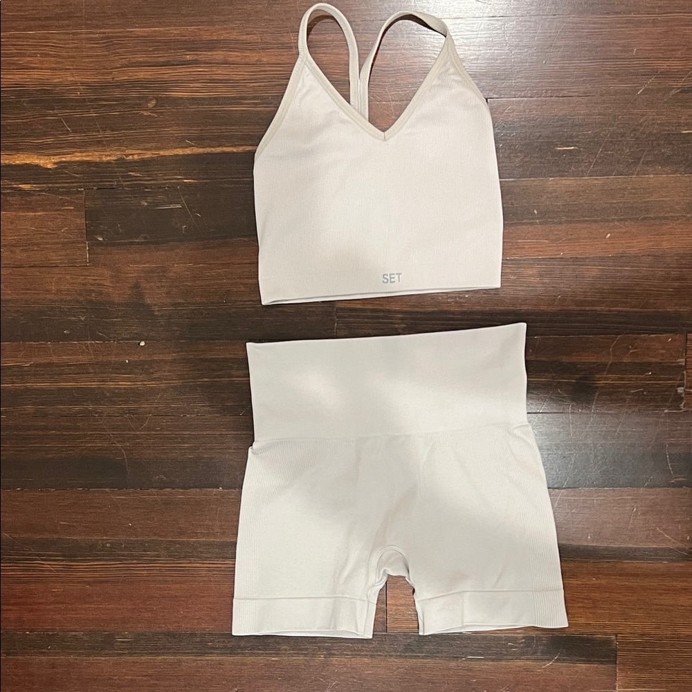 SET Activewear Pale Pink Sports Bra and Shorts